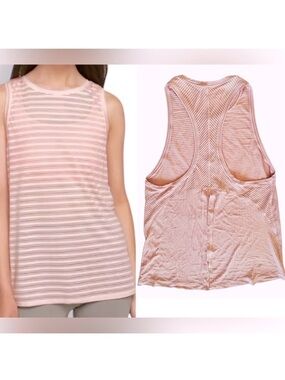 LULULEMON Pale Pink Striped Tank Top w Vented Split Back
